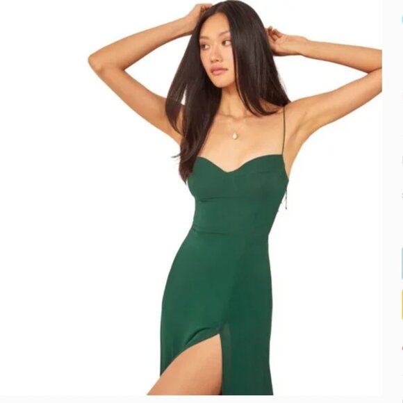 Reformation Juliette Dress in Emerald Size 4 - Picture 4 of 8